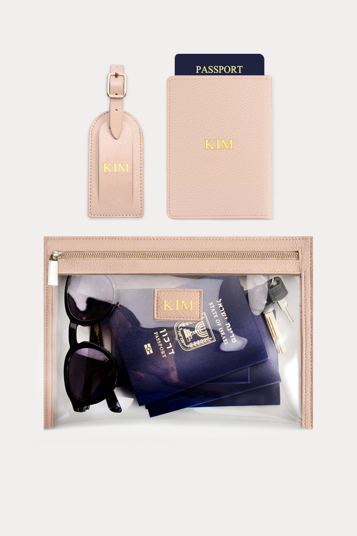 מארז מתנה: כיסוי לדרכון + תג מזוודה + תיק רחצה