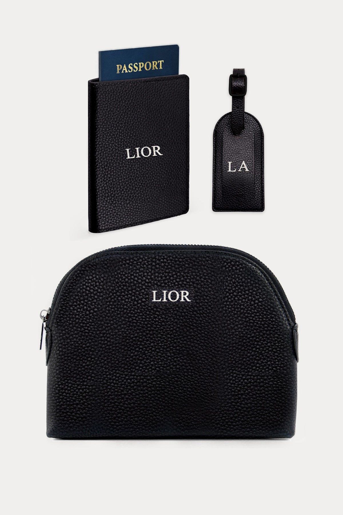 מארז מתנה: כיסוי לדרכון + תג מזוודה + תיק טיפוח