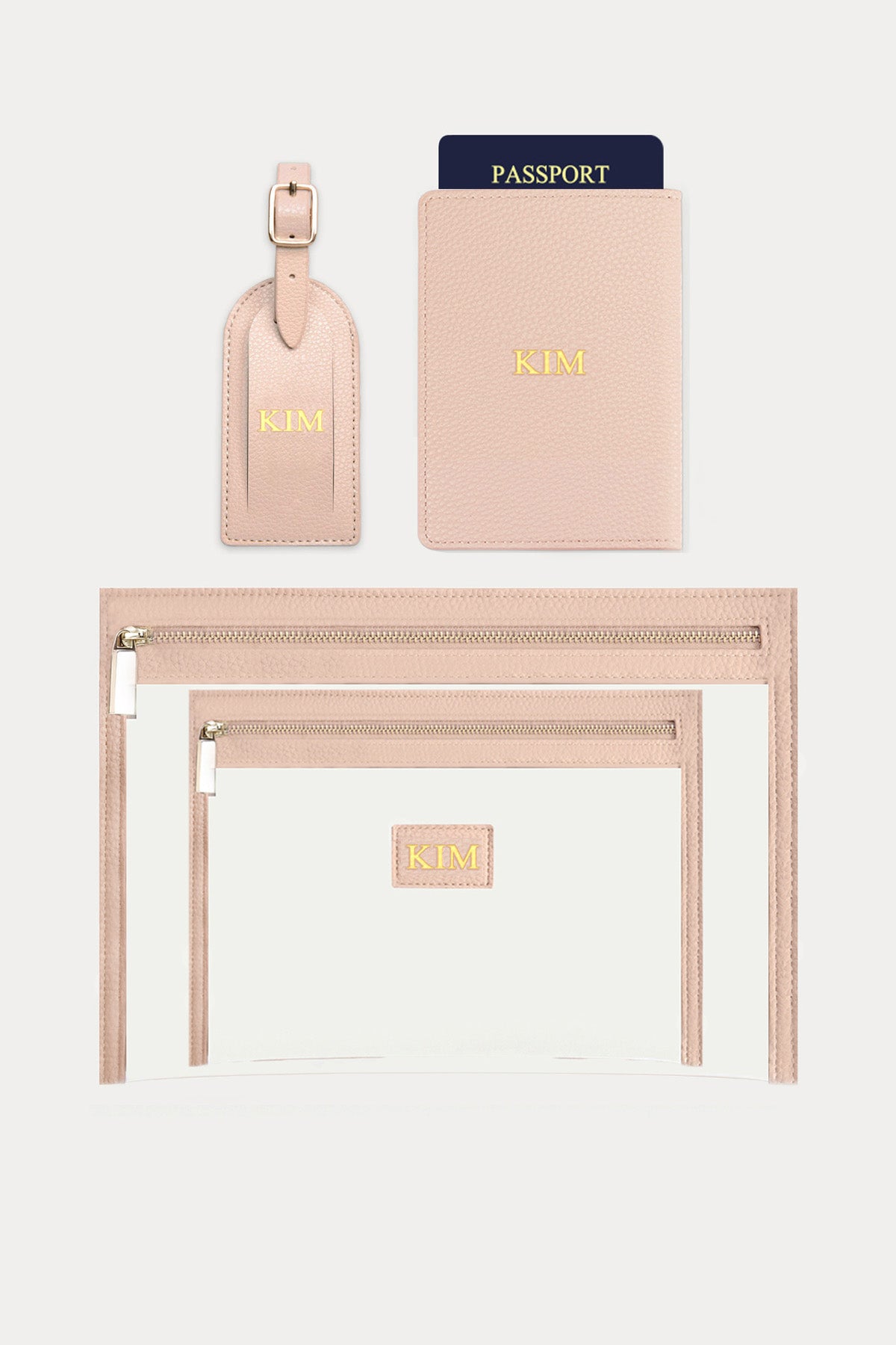 מארז מתנה: כיסוי לדרכון + תג מזוודה + 2 תיקי איפור/רחצה (רגיל+קטן)