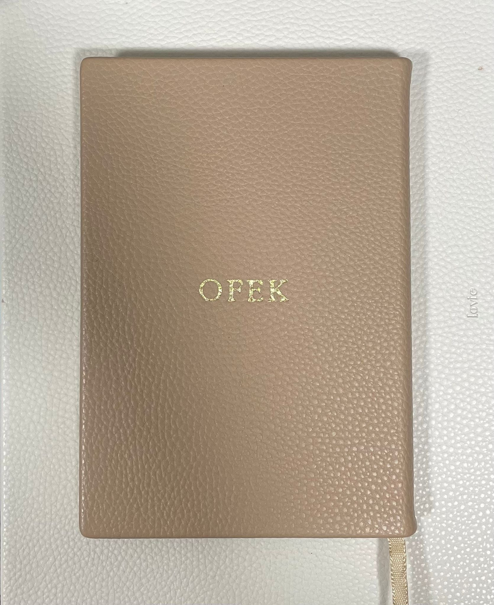 OUTLET - מחברת עור טבעוני בז' עם הטבעת זהב OFEK